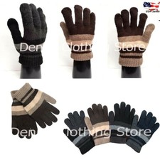 6-12 Men's Fashion Striped XL Winter Gloves Warm Knitted Full Finger Magic Lots