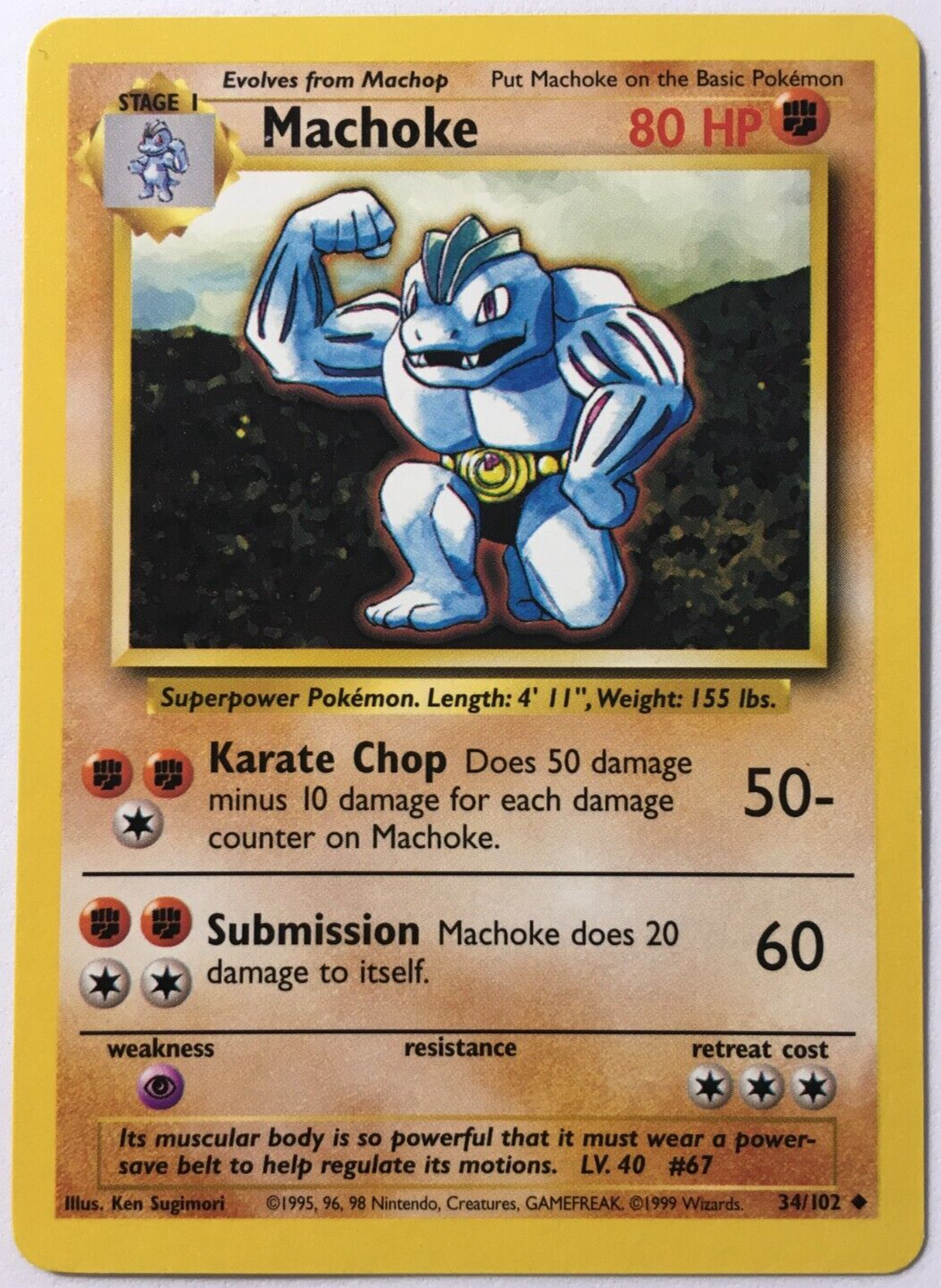 POKEMON MACHOKE 34/102 BASE SET UNCOMMON NEAR MINT