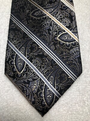 PLATINUM DESIGNS MENS TIE BLACK WITH GRAY BEIGE WHITE 3.75 X 60 NWOT