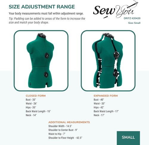 Compact and Stylish Adjustable Dress Form with Stability - 33 Inch Chest Size - Picture 5 of 11