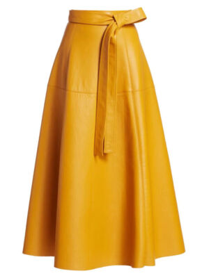 Original Soft Lambskin Yellow Leather Skirt Handmade Stylish Elegant Formal Wear