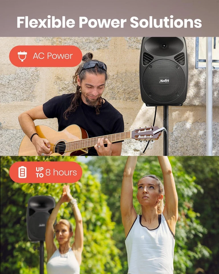 Moukey MPA80 PA System 800W 2Pcs 8“ Speakers Bluetooth Active & Passive + Stand - Image 4 of 4