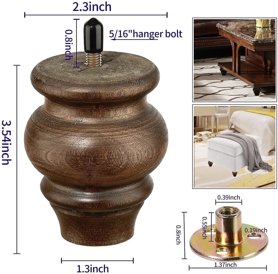 Wood Furniture Legs 35 inch Sofa Legs Set of 4 Round Brown Couch feet