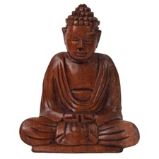 Om Buddha Amitabha 15 CM Statua Seduto Legno Scultura Loto Meditazione Feng-Shui