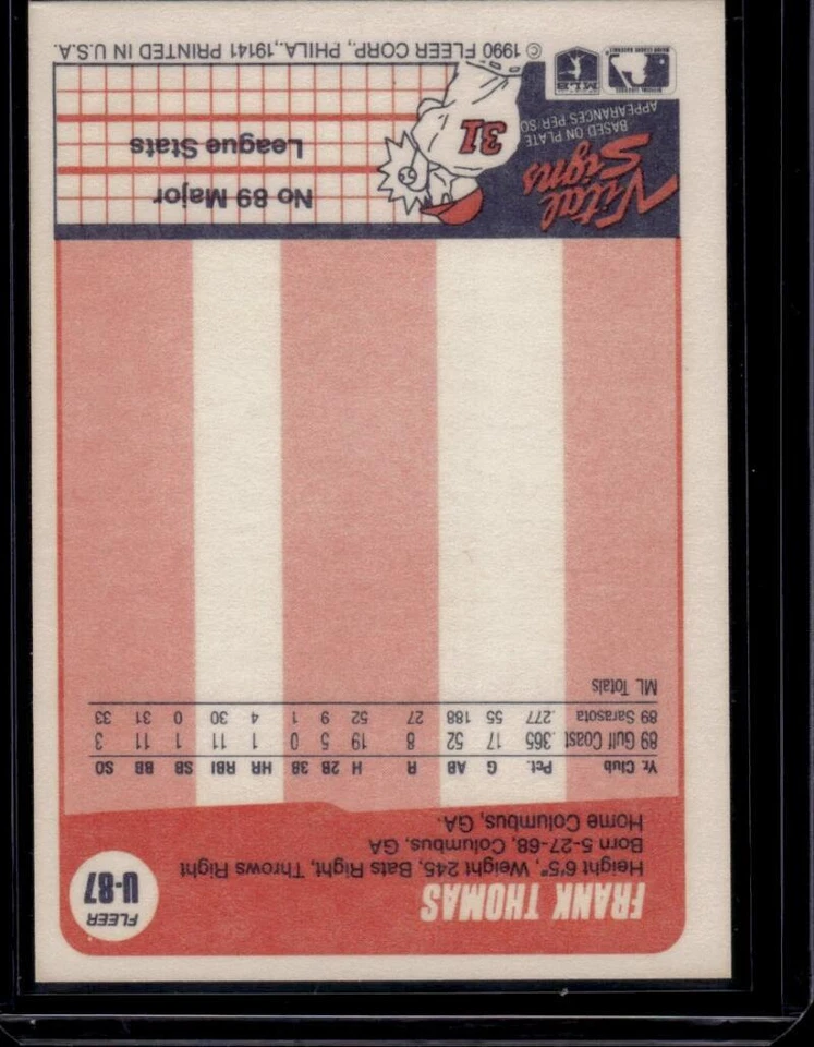 1990 Fleer Update #U-87 Frank Thomas RC Rookie Chicago White Sox ERROR BACK - Image 4 of 4