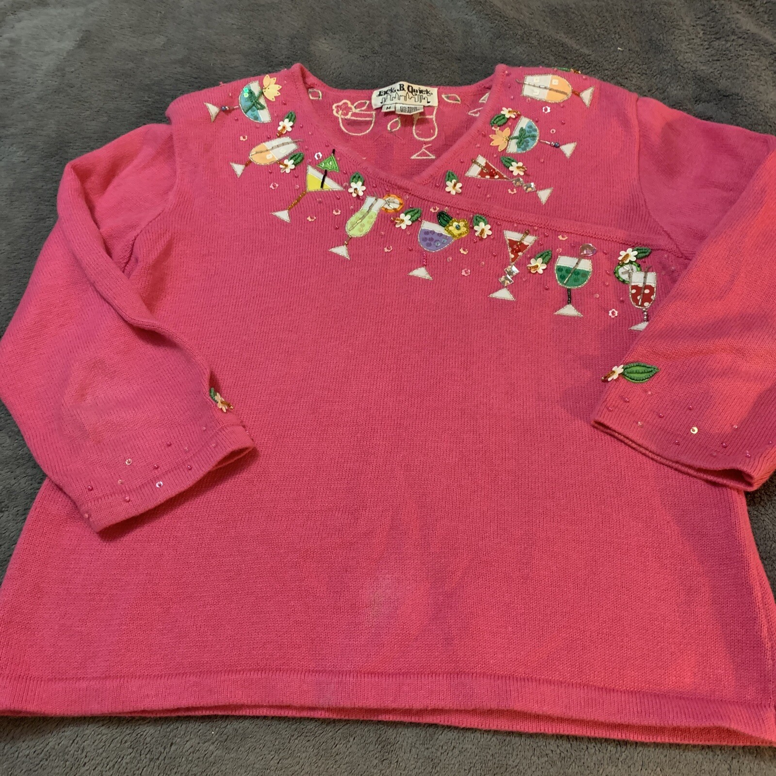 Jack B Quick Ladies Sweater Size Medium Sequin Mixed Drinks Fall Vacay Cruise eBay