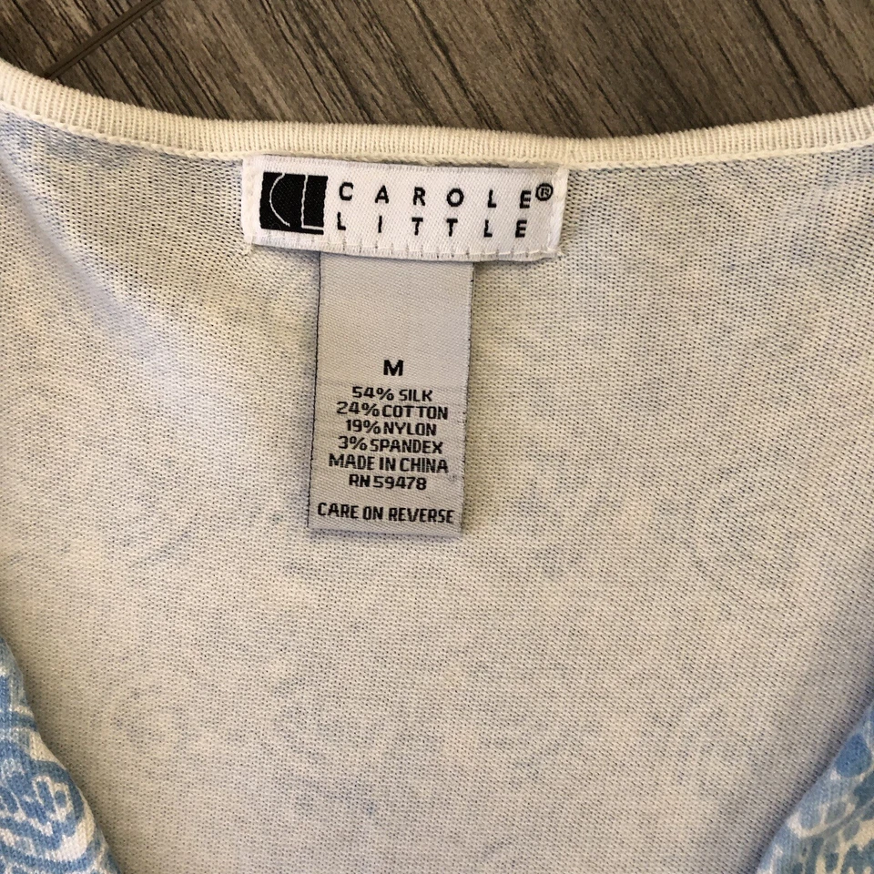 Carole маленький шелк хлопковая смесь кнопка кардиган средний синий белый печать свитер - Изображение 2 из 4