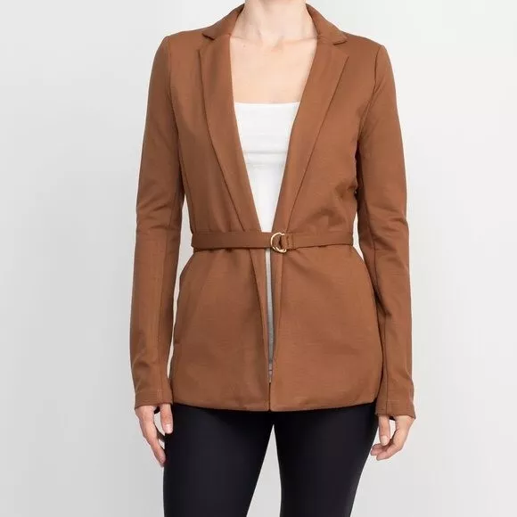 NWT T. TAHARI Notched Collar Ring Belt Belted Blazer in Color COGNAC Large
