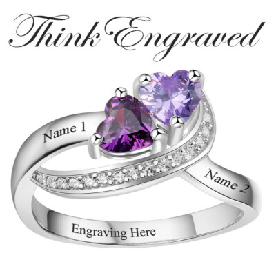 Personalized Mother's 2 Dancing Heart Birthstones 2 Engraved Names  - Custom Mot