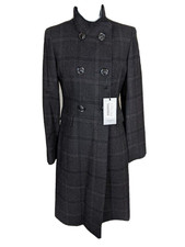 Cinzia Rocca Italy Dark Grey Plaid Wool Coat, 10, Nwt $749