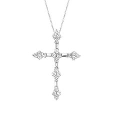 1.10 CT 14K White Gold Natural Baguette Round Cut Diamond Cross Pendant Necklace