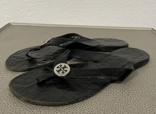 Tory Burch Thora Black Patent Leather Thong Flip Flops Sz 7