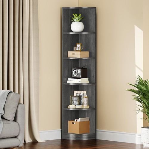5 Tier Corner Shelf Industrial Corner Bookshelf Bookcase with Open Storage Shelf - Picture 5 of 17