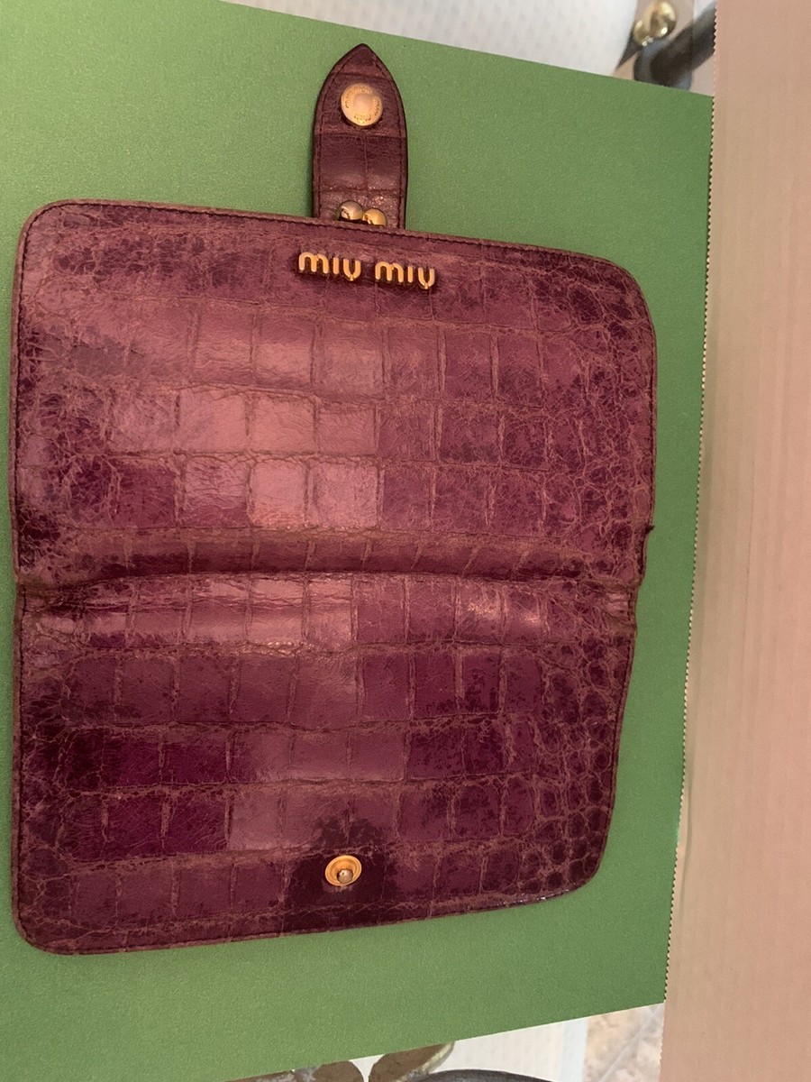 MIU MIU Purple Croco EMBOSSED LEATHER French Style Wallet