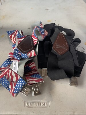 Hold Up Co. Red Suspenders 2'' Wide Metal Clip Adjustable Straps Lot Of 2
