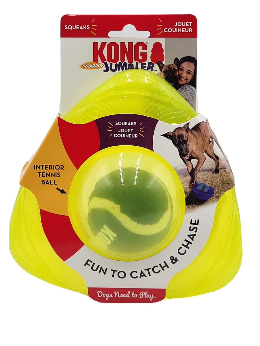 KONG Jumbler Flinger w Tennis Ball Med Lrg Yellow Squeaky Tug