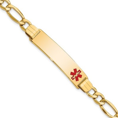 10k Gelbgold halbmassive medizinische polierte Emaille Figarokette ID-Armband 8''
