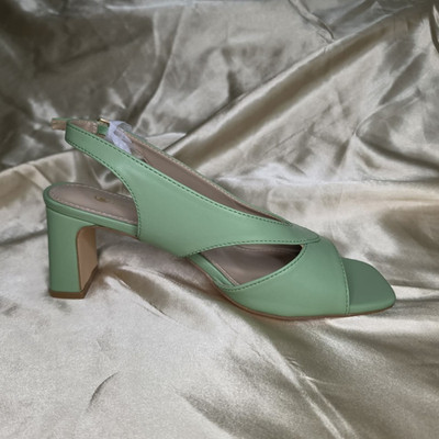 NEWBELLA Green Synthetic Slingback Square Toe Block Heel Buckle Sandals US 7