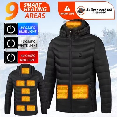 Winter Heated Hooded Jacket Unisex USB Charging Adjustable Smart Heating Coats