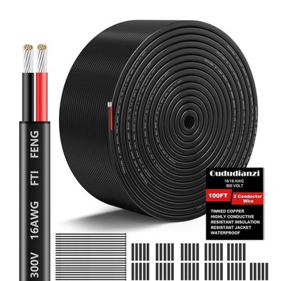 Durable 2 Conductor 16 AWG Wire - 100FT PVC Insulated for Automotive & Marin