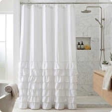1 PC Melanie White Ruffled Tier Fabric Shower Curtain Panel 72x72 Inch