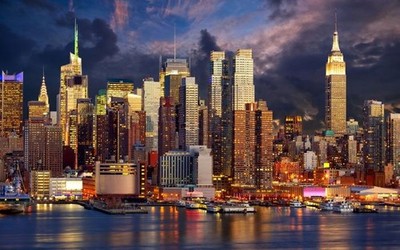Peelable Wall Mural Sticker Poster, New York Manhattan Night View (921×576mm)