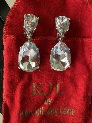 Kenneth Jay Lane Perfect Condition Beautiful CZ Double Teardrop Crystal Earrings - Image 1 of 4