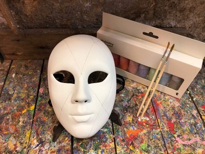 White Venetian Mask with Painting Kit - Brushes and Colors Included - Dipin