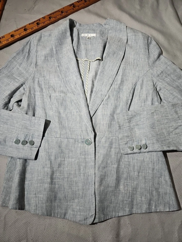 Chaqueta Cabi Mujer Talla 12 Azul Mezcla de Lino Blazer Abrigo Preppy Minimalista Lujo Foto 2 de 4