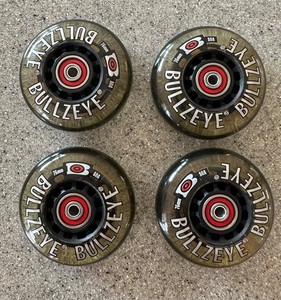 4 BULLZEYE smoky 76mm inline roller hockey wheels, never installed