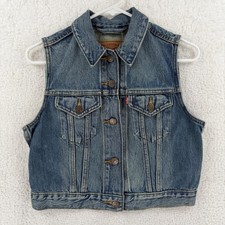 Levi's Denim Vest Womens XS Blue Button Front Sleeveless Jean Jacket Casual NEW
