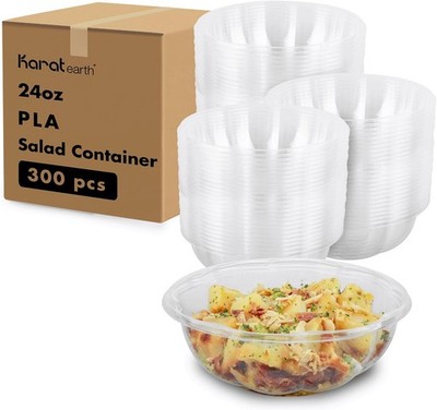 24oz - 300 ct | Clear Disposable Plastic Salad Bowls - BPI Certified -  for Meal