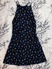 Urban Outfitters UO Mabel Black Blue Floral High-Neck Empire Mini Dress Size 2