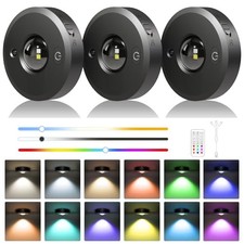 3 Pack Rechargeable Puck Lights - LED Puck Lights with Remote Control, 3packs