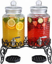 Elegant 2-Gallon Double Glass Beverage Dispenser Set with Stand Spigot