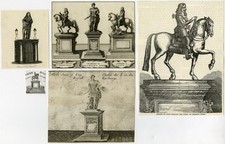 5 Antique Prints-STATUE-CHARLES I-II-LONDON-CHARING CROSS-Anonymous-1700-1840