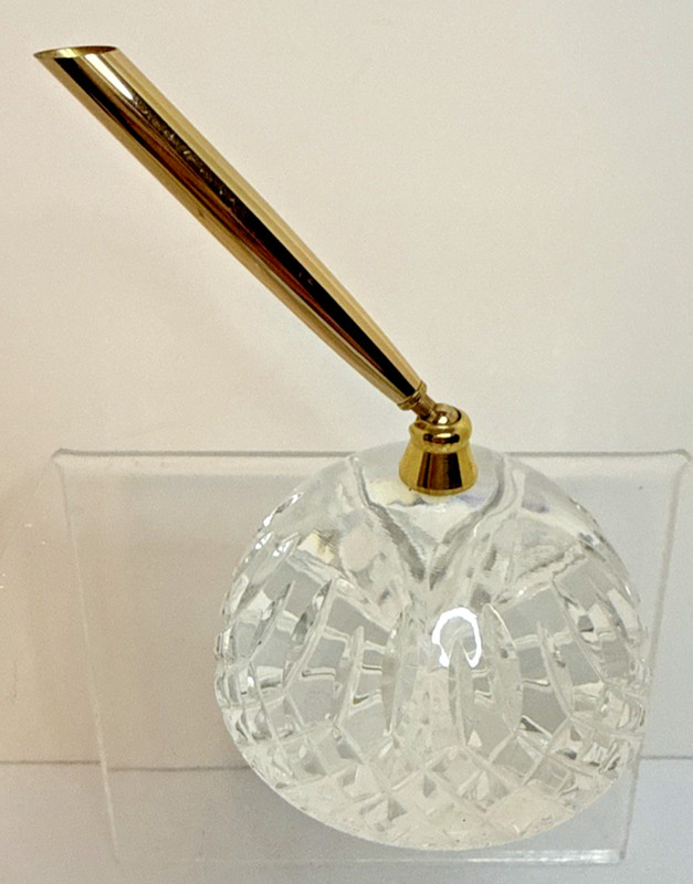 Vintage Cut Lead Crystal Pen Holder Paperweight Gold Tone