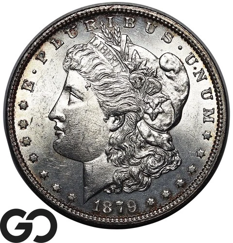 1879 Morgan Silver Dollar Coin, Nice Lustrous Choice Gem BU++