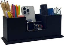 UnionBasic Desk Organizer, Desktop Caddy Leather Multi-compartment Pen Black