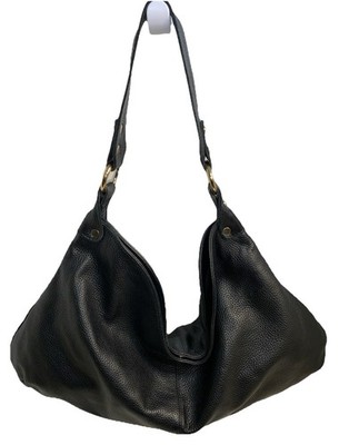 Onna Ehrlich Black Pebble Leather Large Crescent Shape Handbag Shoulder Bag-VGC!