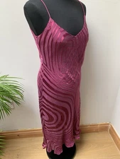 Vintage Y2K Monsoon Bias Cut Slip Dress Fits UK 12 Maroon Silk Blend Midi Length
