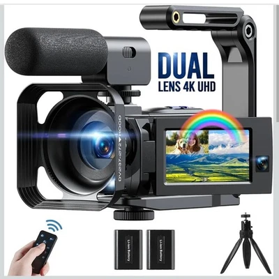 CAMWORLD 4K Camcorder Videokamera Dual Lens 56MP WiFi Vlogging Kamera für YouTube,...
