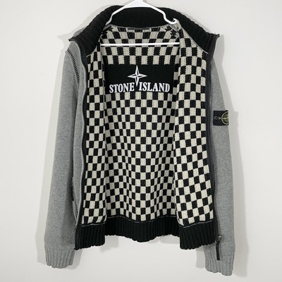 RARE 2010 SAMPLE Stone Island Reversible Checkered Heavy Knit Wool Jacket  XL