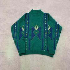 Vintage abstract knitted jumper Patterned Grandad knit sweater Men's M