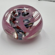 ART GLASS Pink Blue White Sphere within Round PAPERWEIGHT CRYSTAL BALL