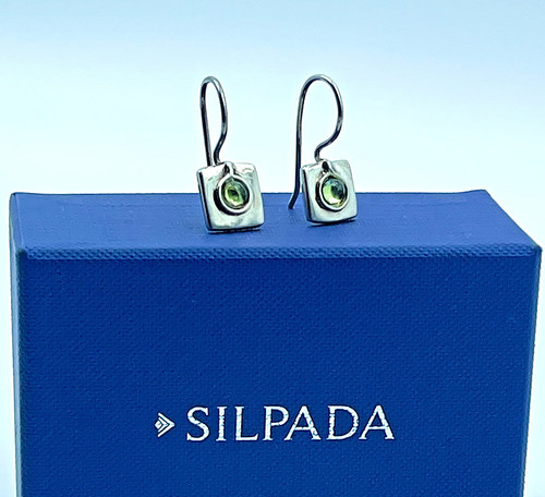 Vintage Silpada .925 Sterling Silver Petite Square Peridot Wire Earrings, W0659