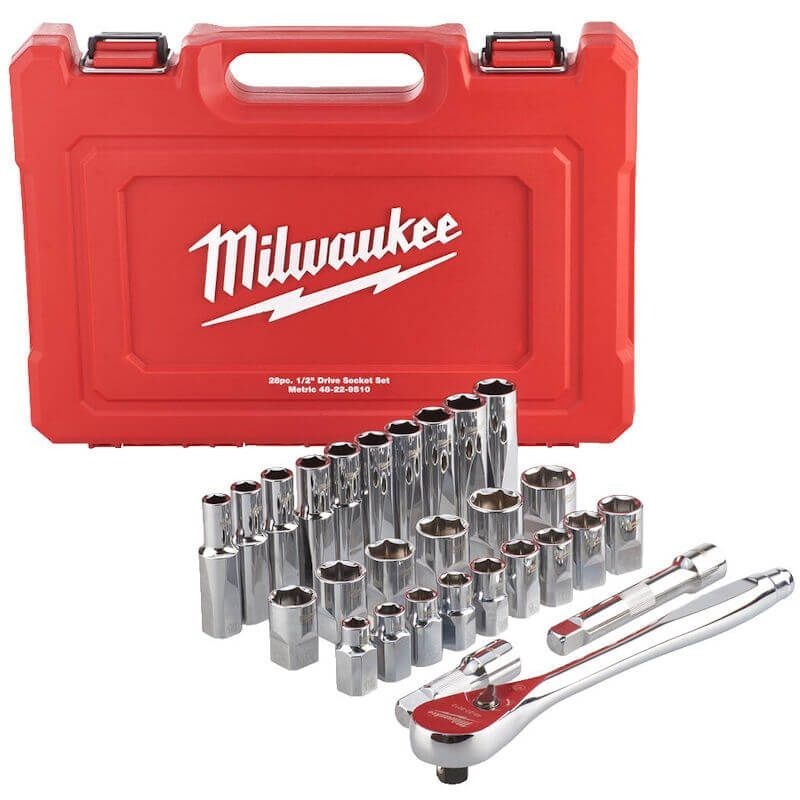 Milwaukee 28 Piece 1/2"" Drive Metric Ratchet & Socket Set