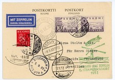 P82/20 FINLAND 1932 ZEPPELIN COVER SIEGER 177Aa TO BRAZIL