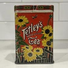 Vtg 1920s Tetley's India & Ceylon Tea Tin w Sunflowers & Elephant