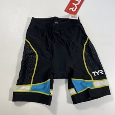 TYR Men's Boys 7" Competitor Tri Triathlon Short Black/blue/yellow - Sz XS New